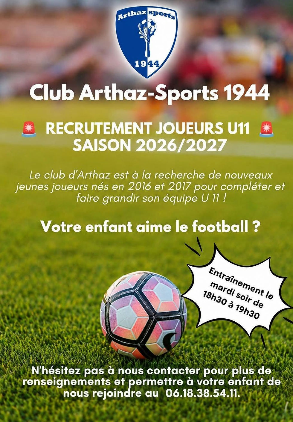 Club Arthaz-Sports : recrutement joueurs foot U11 saison 2026/2027