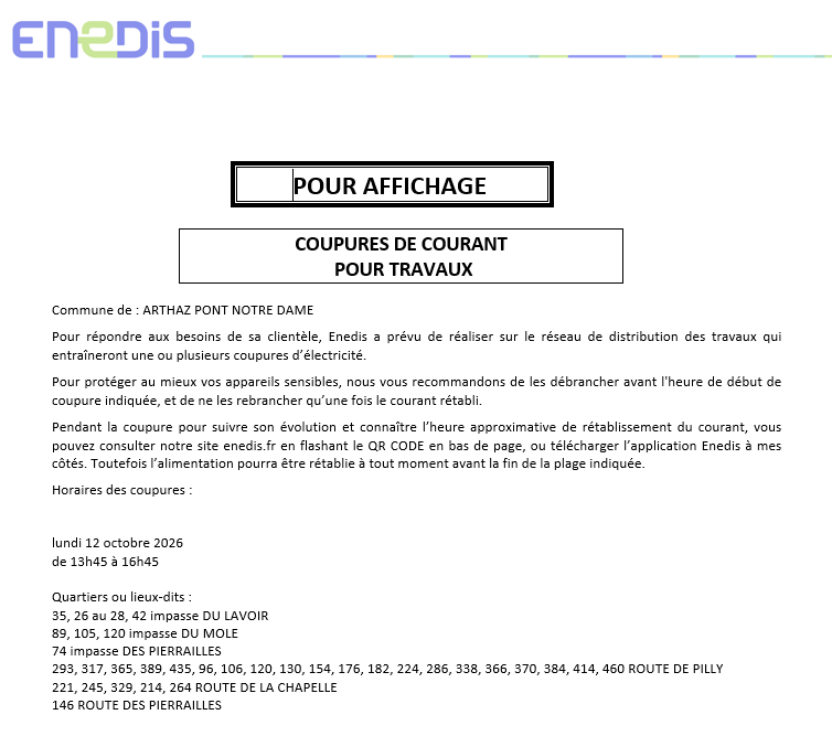 Avis coupure de courant : lundi 12 octobre