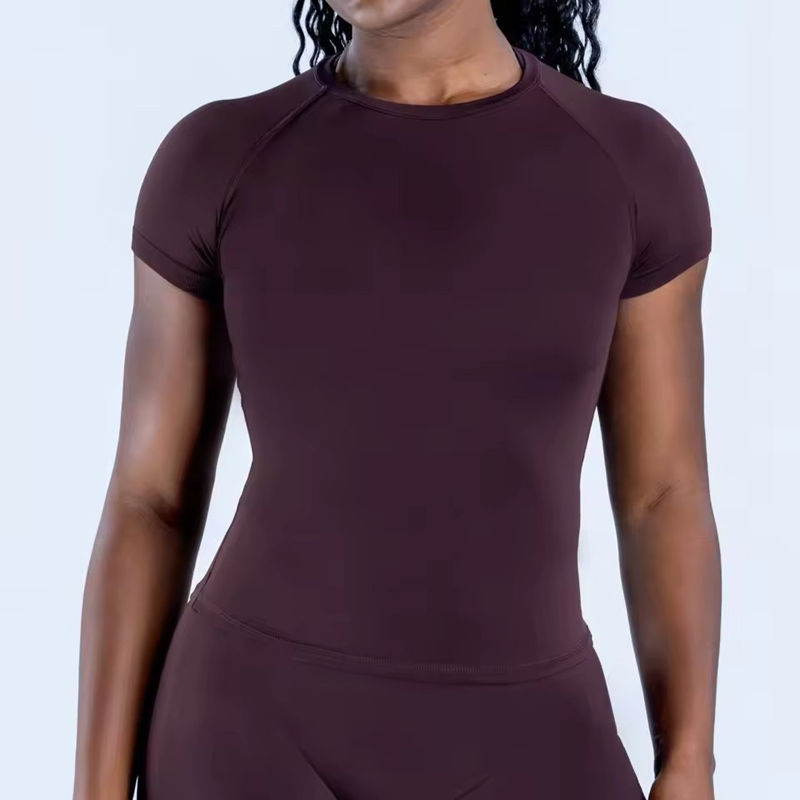 Thumbnail: No Logo Short Sleeve Yoga Top Round Neck Seamless Gym Shirt for Woman High Stret