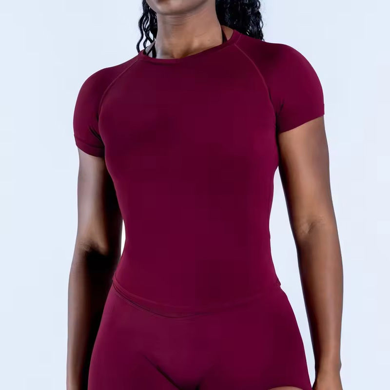 Thumbnail: No Logo Short Sleeve Yoga Top Round Neck Seamless Gym Shirt for Woman High Stret