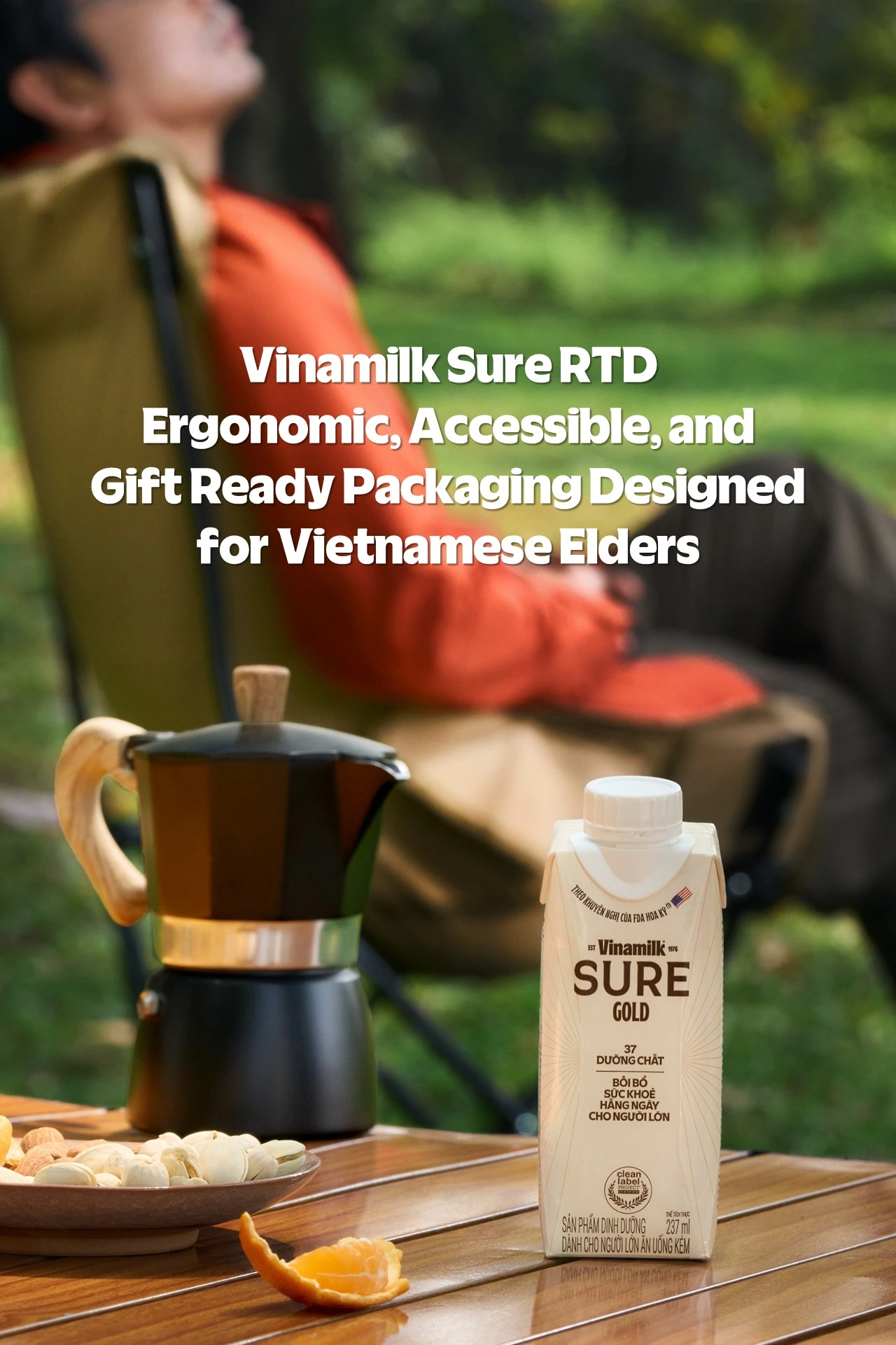 Vinamilk Sure RTD packaging blends ergonomics, cultural care, and sustainability for elders.
