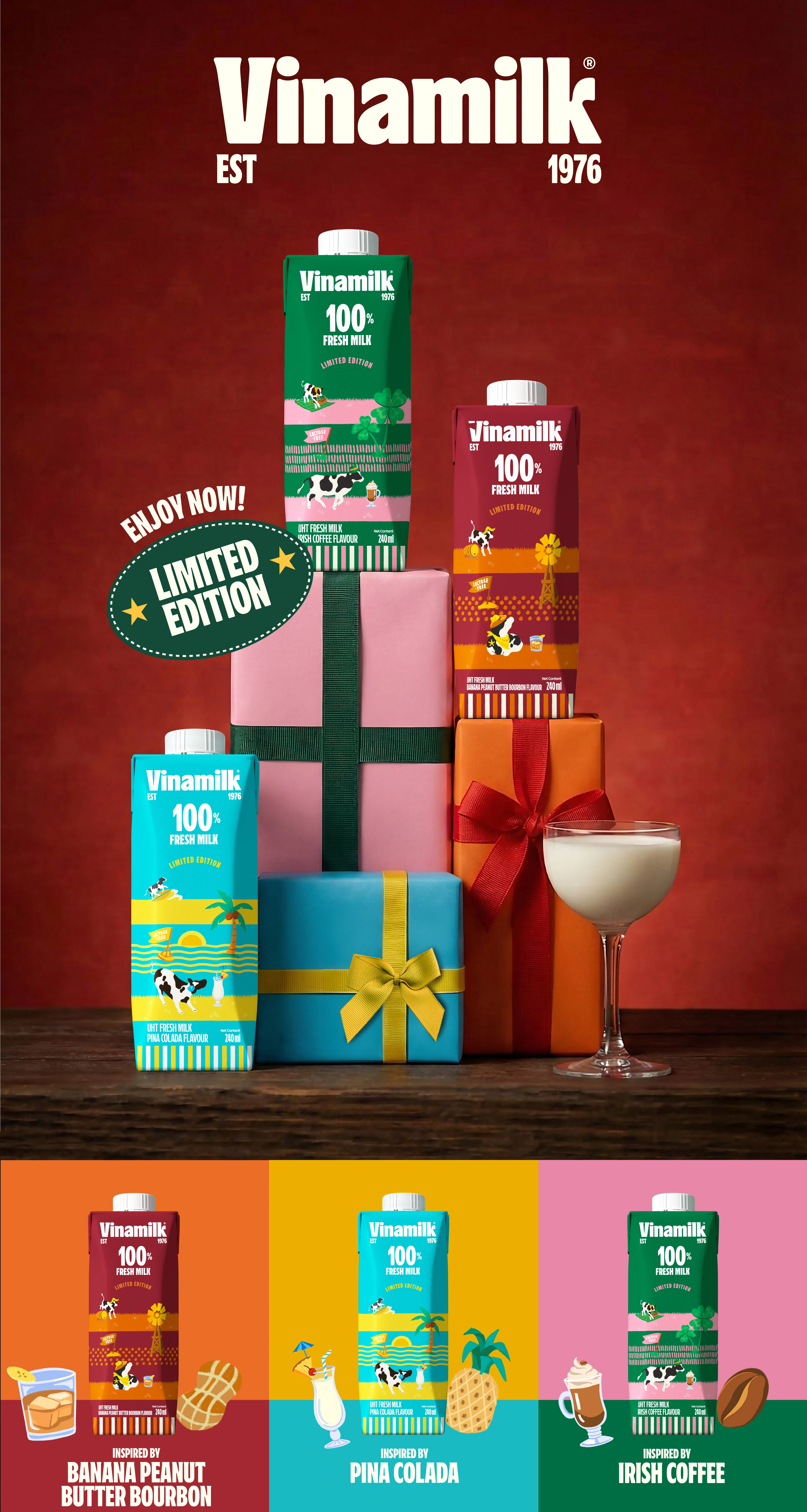 Vinamilk's FM 100% Collection offers lactose-free, cocktail-inspired fresh milk for young adults.
