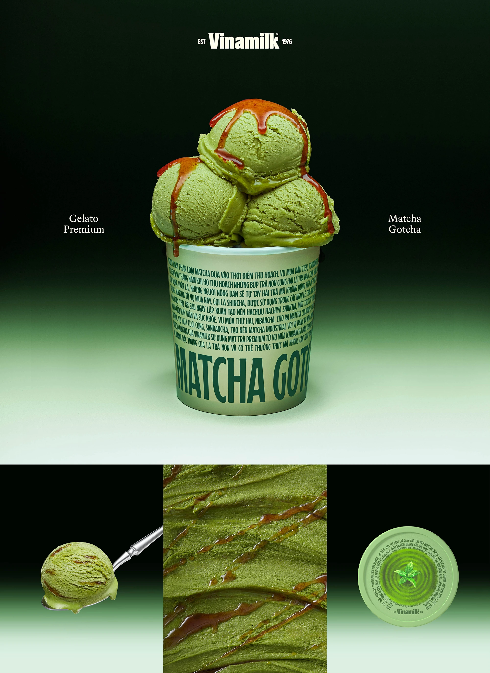 Vinamilk's Gelato Matcha Gotcha offers premium, balanced matcha gelato with red bean sauce.