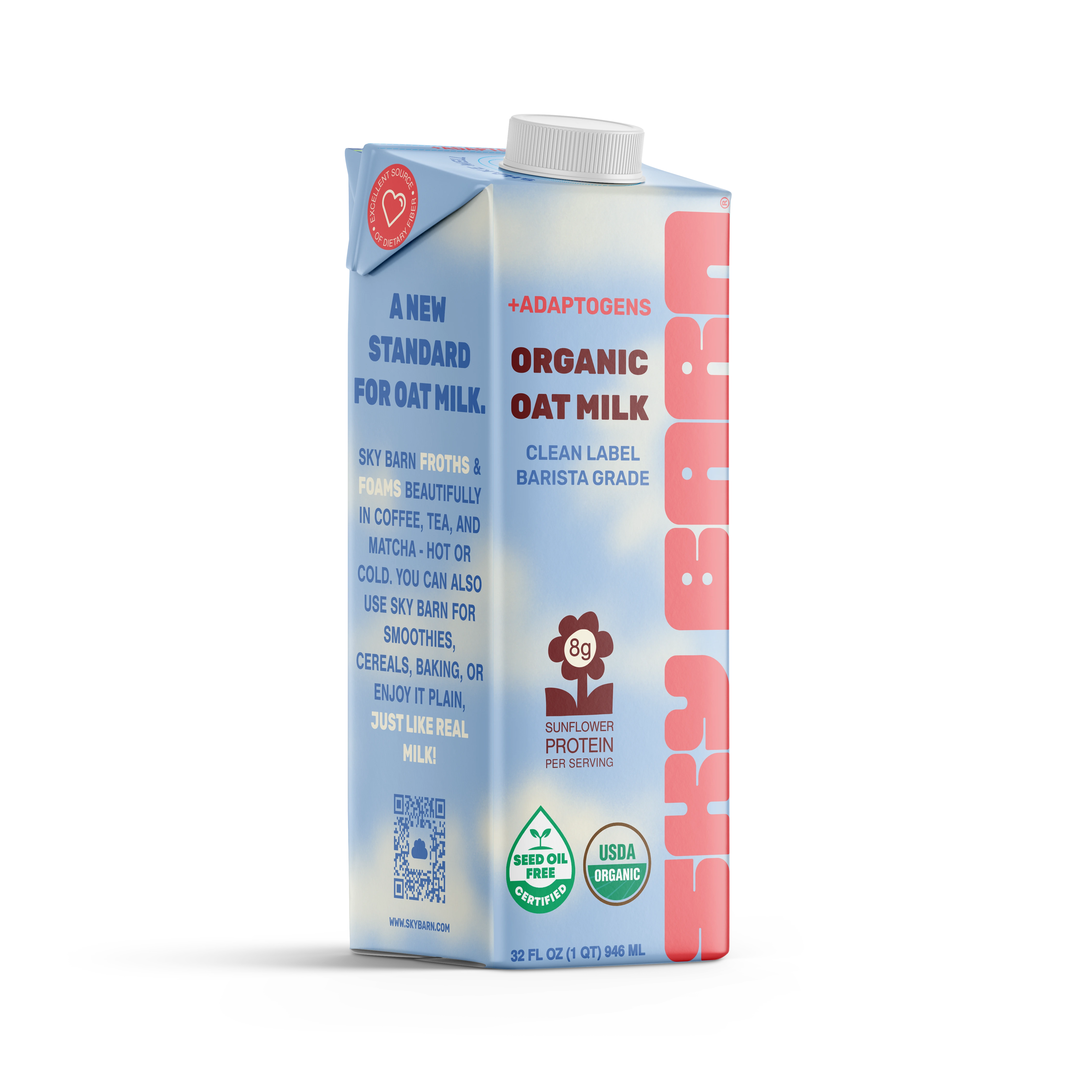 Sky Barn's clean-label, barista-grade oat milk with adaptogens, high protein, & no harmful additives