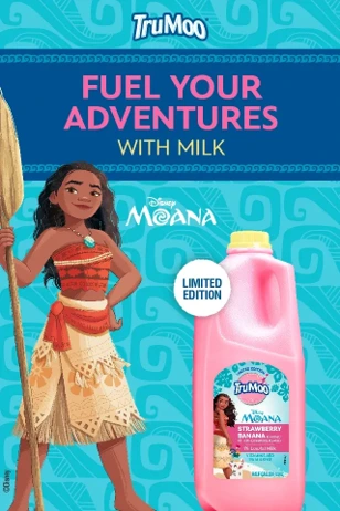 TruMoo's Moana Strawberry Banana Milk blends taste, nutrition, and adventure, engaging families.