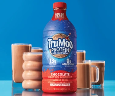 TruMoo Protein offers 13g protein in tasty, lactose-free chocolate milk with no added sugar.