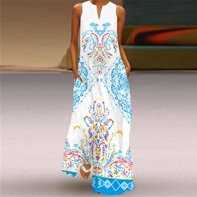 Thumbnail: Casual Women's Summer Print Sleeveless Pocket Loose Dress