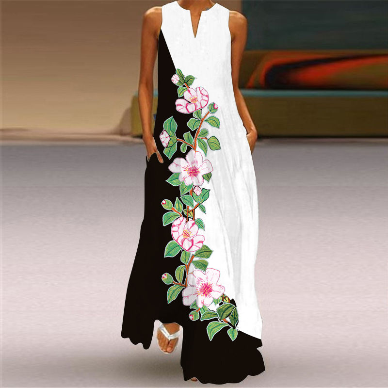 Thumbnail: Casual Women's Summer Print Sleeveless Pocket Loose Dress