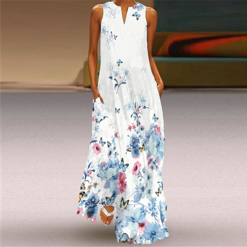 Thumbnail: Casual Women's Summer Print Sleeveless Pocket Loose Dress