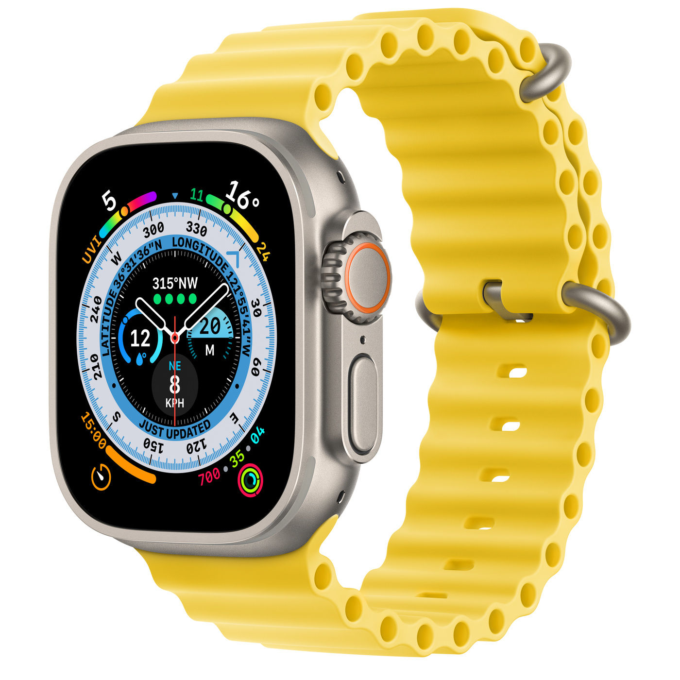 Apple Watch Ultra, Titanium Case with Yellow Ocean Band