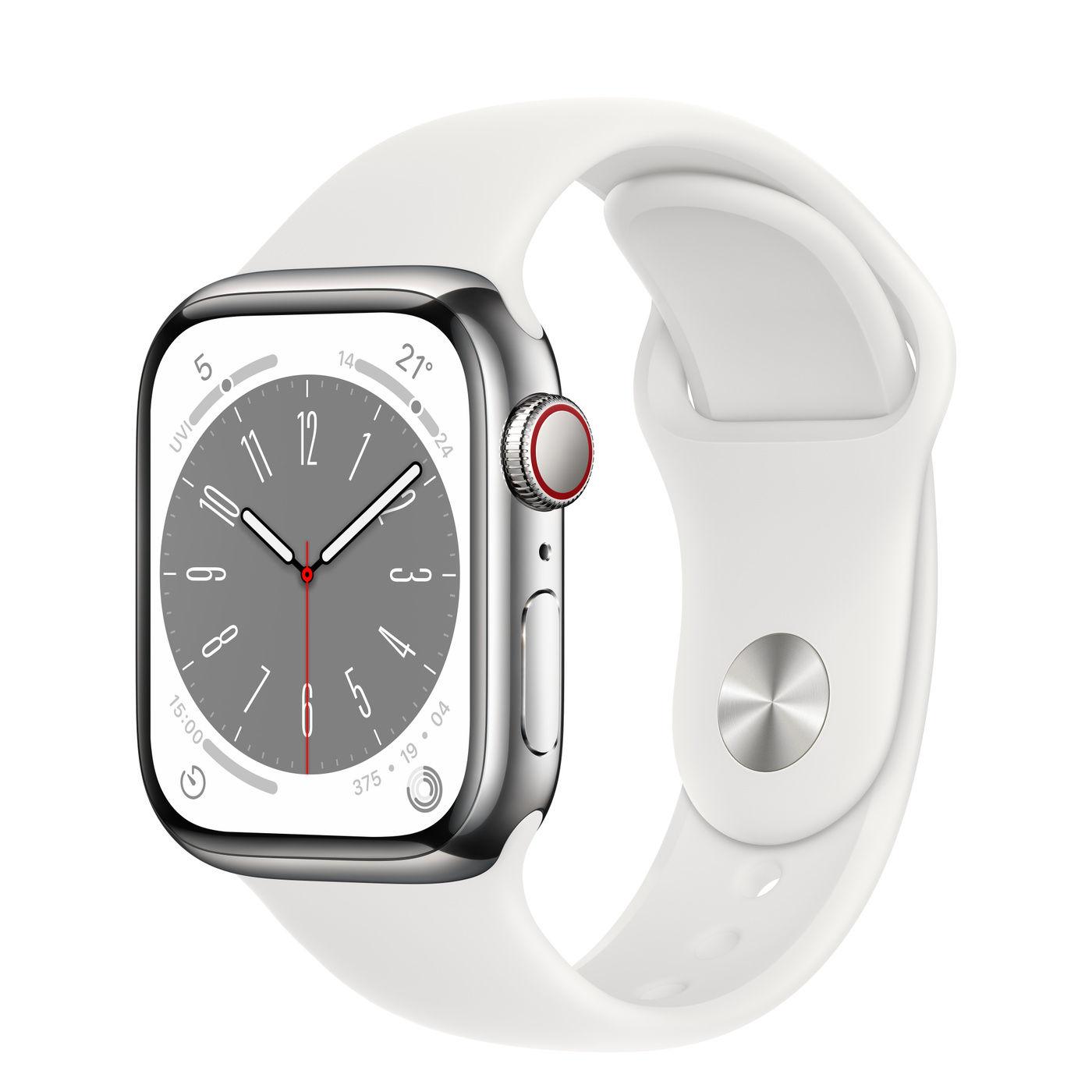 Apple Watch Series 8, Silver Stainless Steel Case with Sport Band