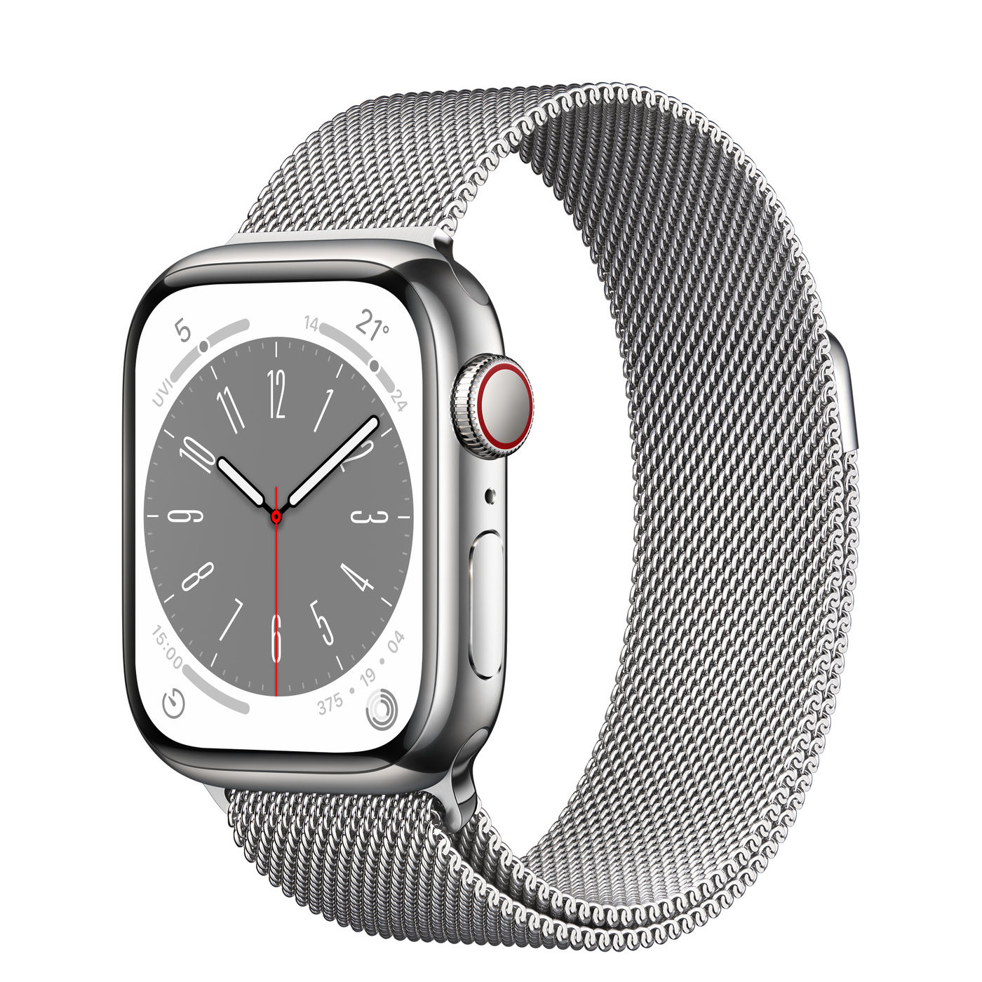 Apple Watch Series 8, Silver Stainless Steel Case with Milanese Loop