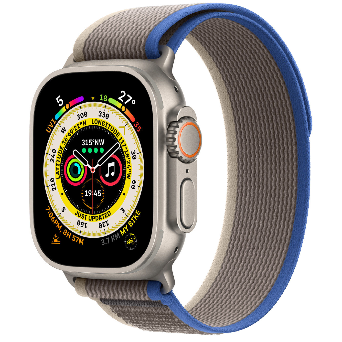 Apple Watch Ultra, Titanium Case with Blue/Grey Trail Loop