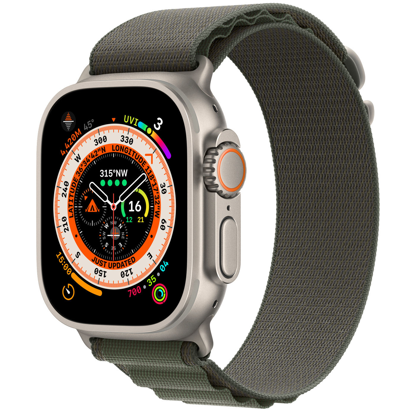 Apple Watch Ultra, Titanium Case with Green Alpine Loop