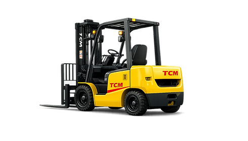 Siyah arka planda sarı renkli TCM marka forklift.