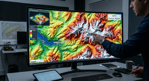 Bir kişi, 3D lazer tarama topoğrafik haritasını inceliyor.