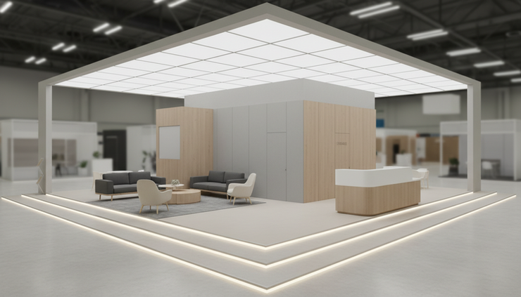 Frontale Ansicht eines offenen Kopfstands als 3D-Visualisierung.