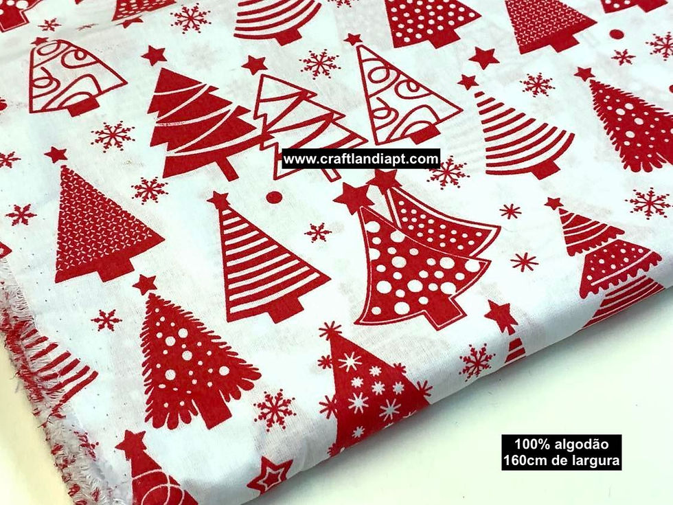 Miniatura: Natal - Árvores vermelhas em fundo branco - 100% algodão
