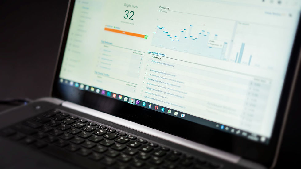 A laptop displaying an analytics dashboard with real-time data tracking and analysis tools.