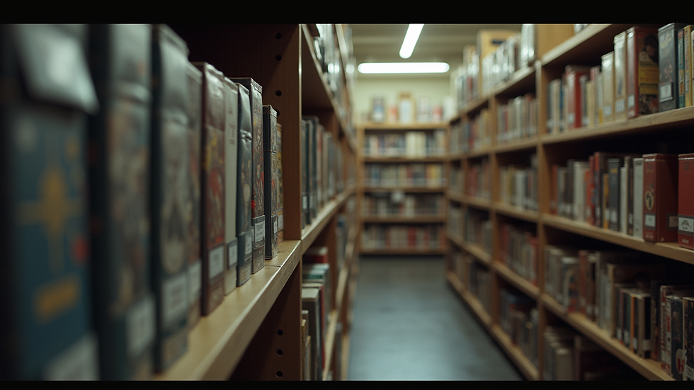 Eye-level view of comic book storage boxes neatly organized on shelves
