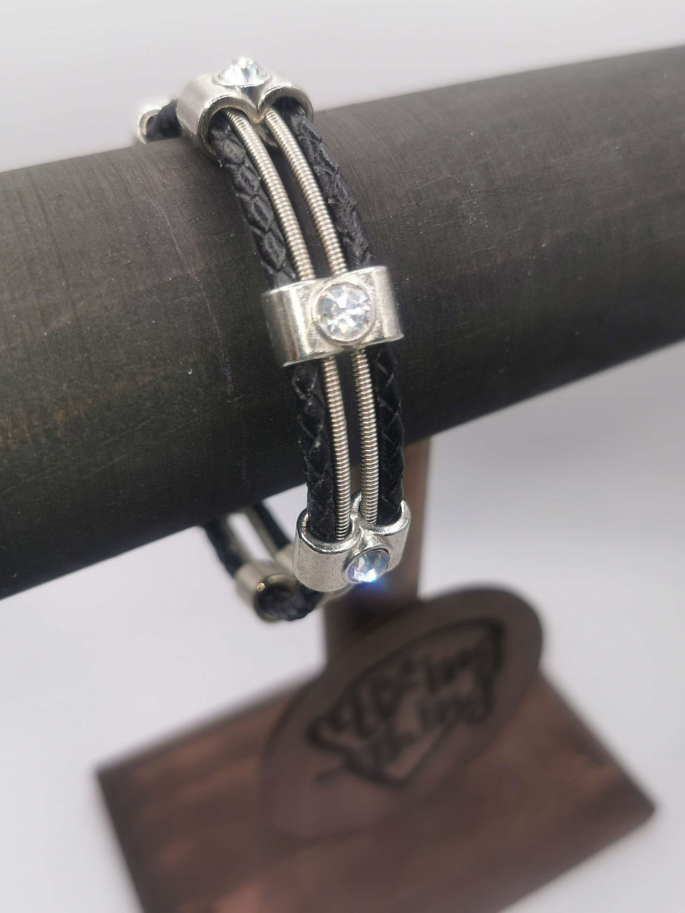 Thumbnail: Bass Guitar String Leather Crystal Bracelet  