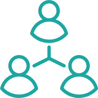 Three teal figures connected, representing collaboration, team, or My Site.