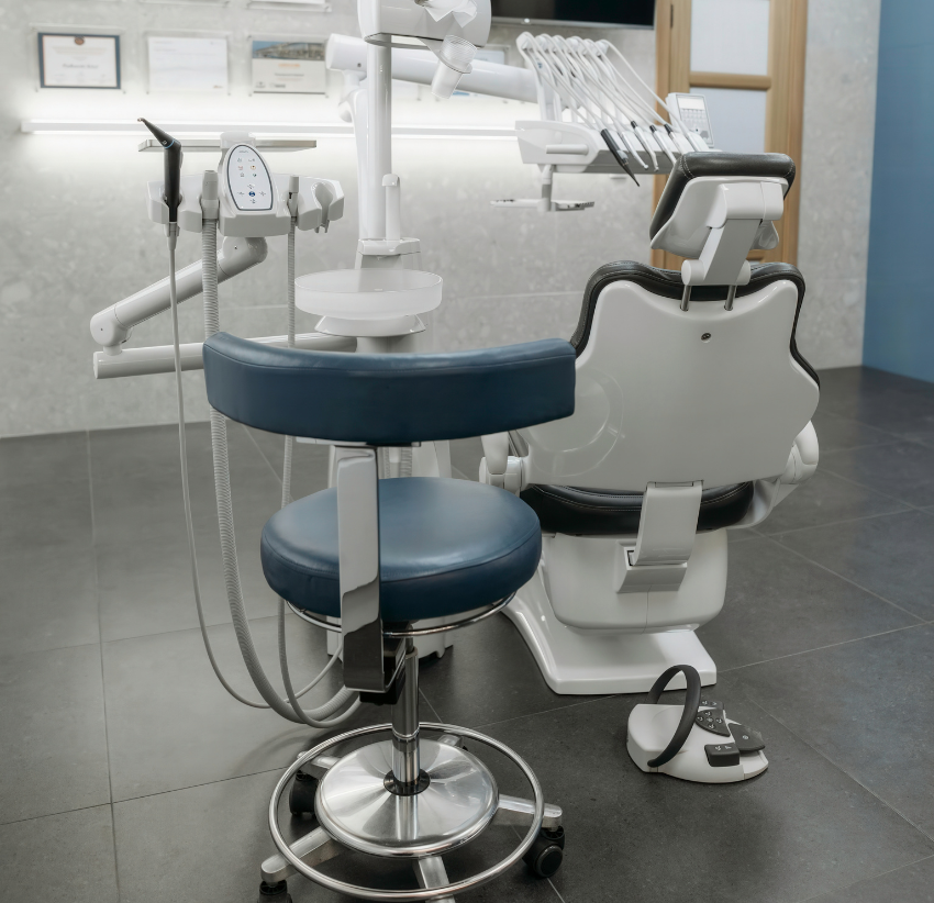 Modern dental office equipment used by a traveling dental hygienist