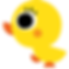 Cartoon yellow duckling with large eyes walking to the right