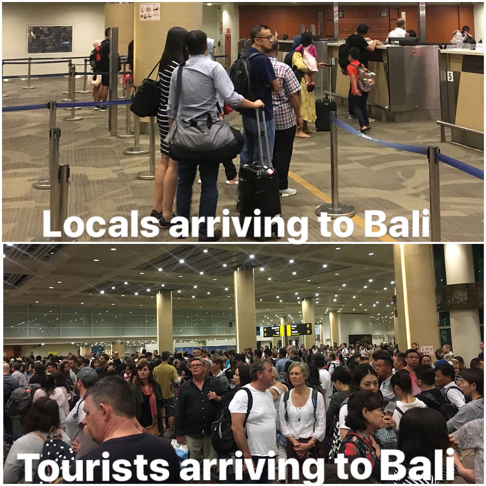 locals versus tourists in Bali Indonesia airport