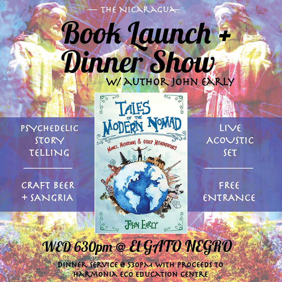Nicaragua Book Launch - Tales of the Modern Nomad - John Early at El Gato Negro Coffeehouse Cafe San Juan del Sur
