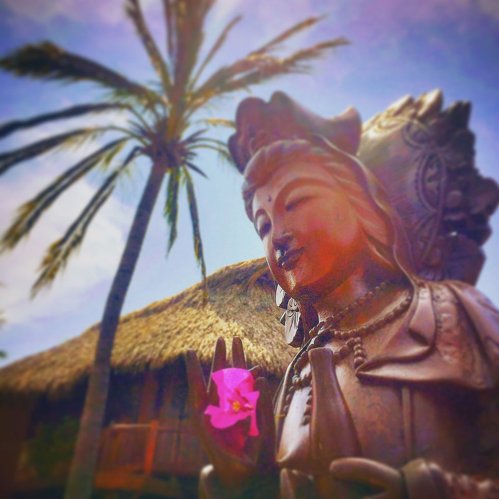 tropical zen bliss statue at present moment yoga retreat resort in troncones mexico, photo by author john early