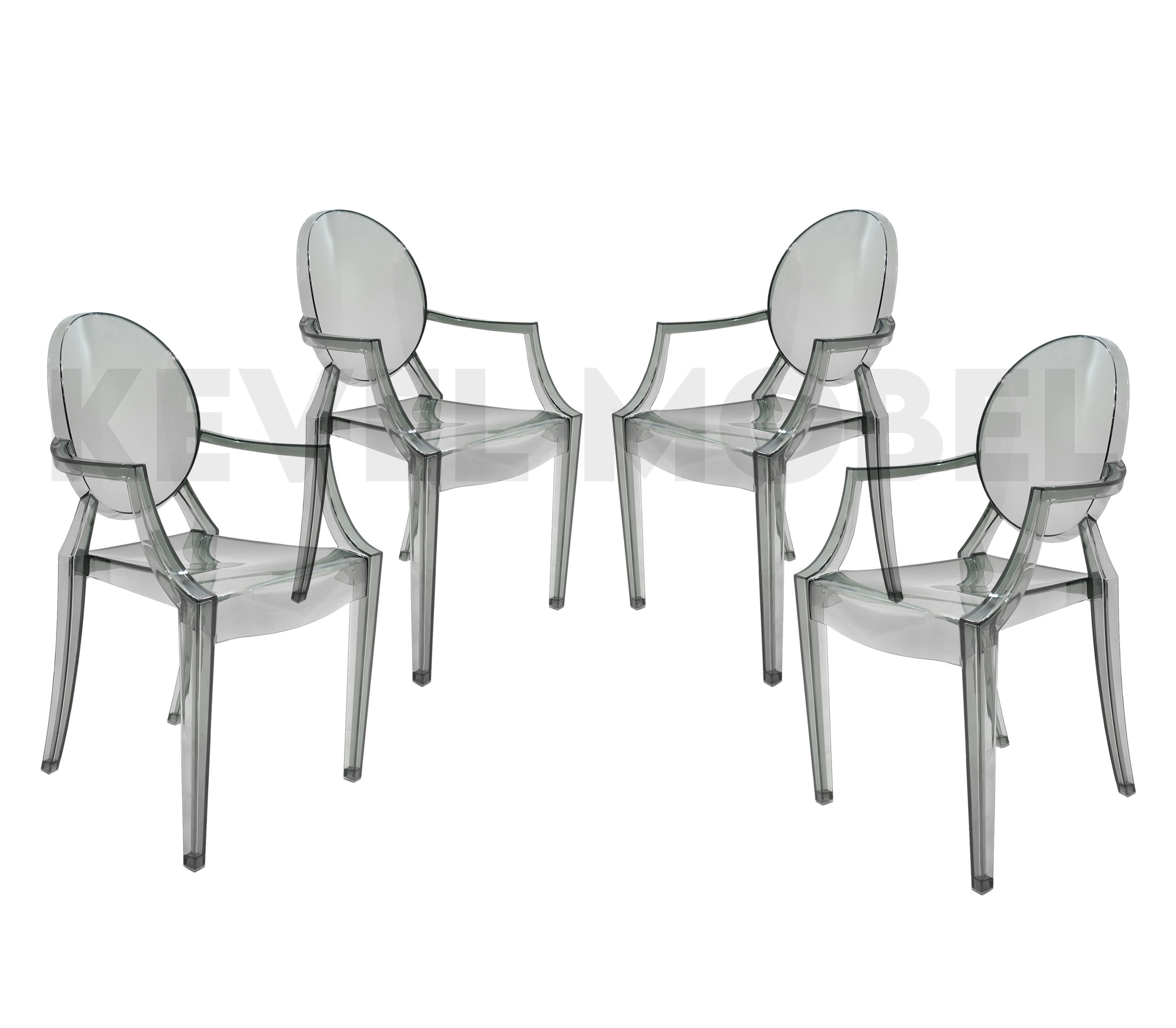 Silla Moderna 4pz Ghost Humo Con Brazos Acrilico Comedor Sala