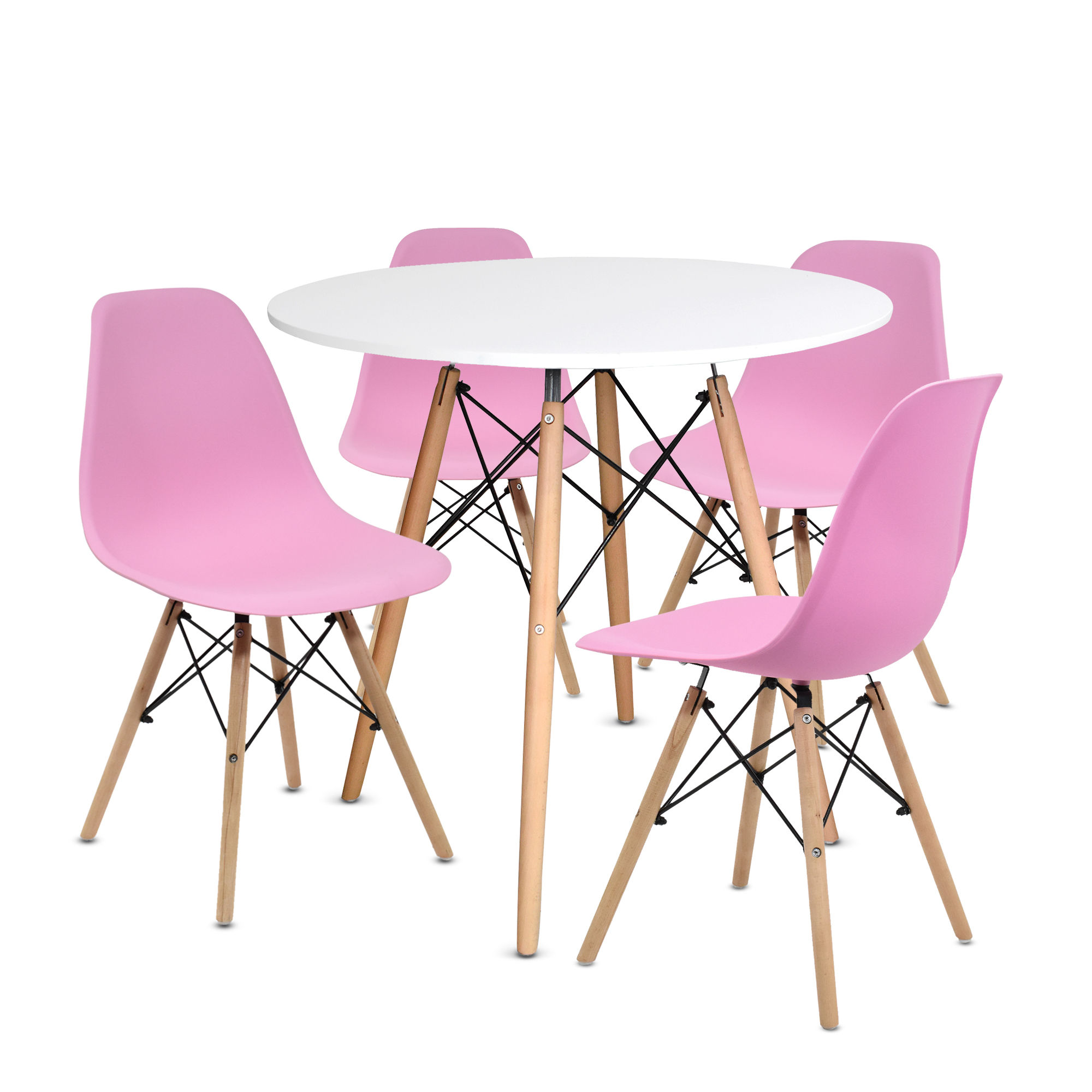Comedor Moderno Eames Mesa Redonda Malamina + 4 Sillas Rosas