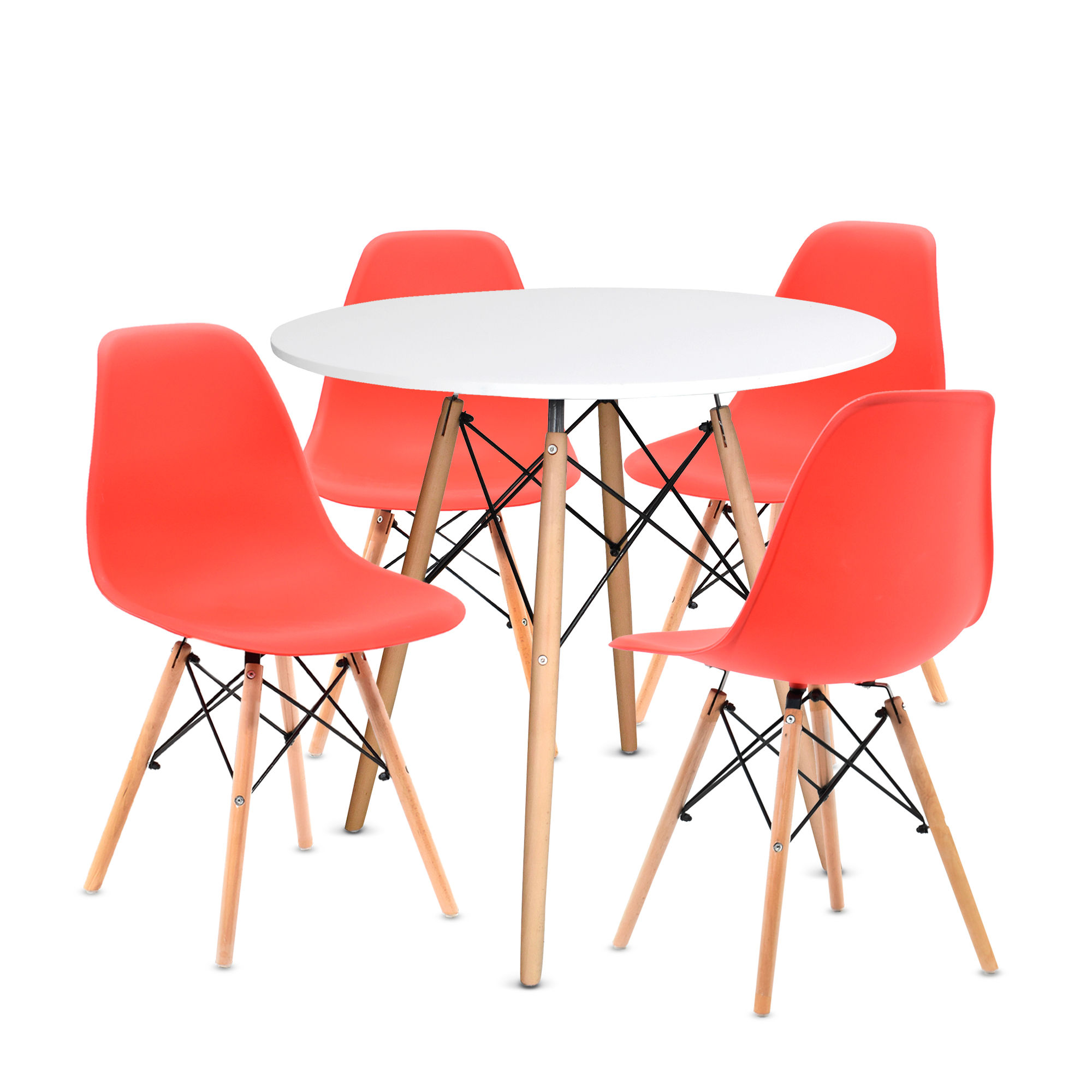 Comedor Moderno Eames Mesa Redonda Malamina + 4 Sillas Rojas