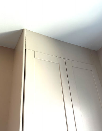 Custom ceiling infill panel scribed to Regency ceiling, fitted PAX wardrobe, Montpelier, Brighton