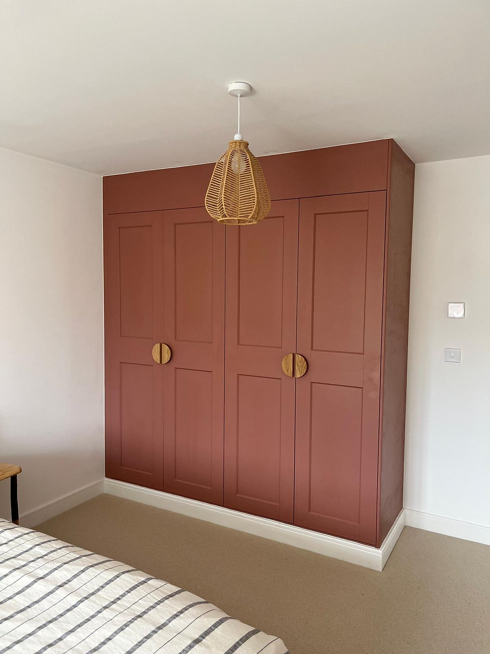 Finished built-in IKEA PAX wardrobe, hand-painted infill panels matching door colour, Brighton