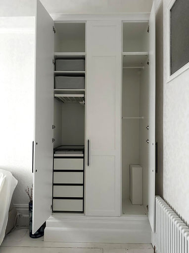 IKEA PAX wardrobe interior with drawers and shelving, built-in fitted finish, Brighton
