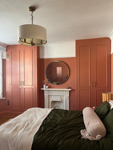 Twin alcove built-in PAX wardrobes in terracotta finish, Victorian terrace bedroom, Poets Corner, Hove