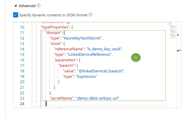 Json key vault domain reference