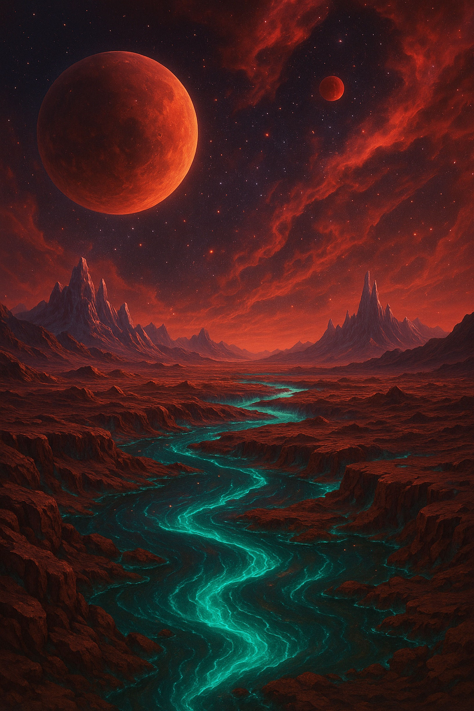 Alien Terrain Under Cosmic Sky