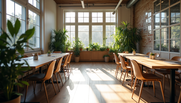 Vue en plongée d’un espace de travail collaboratif moderne à Toulouse