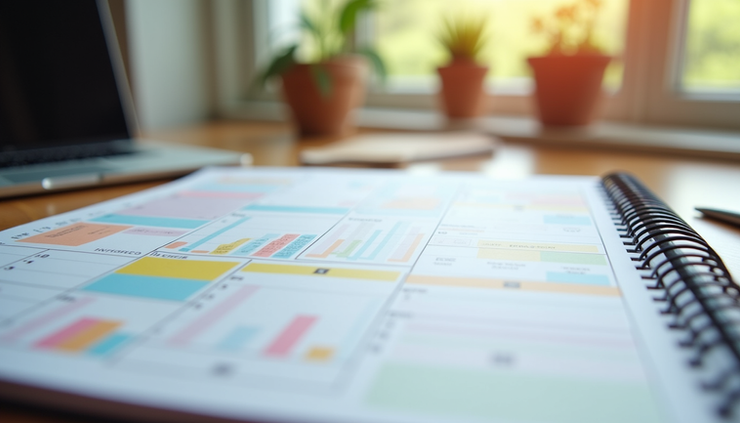 Vue rapprochée d'un agenda organisé avec des notes colorées à Labège