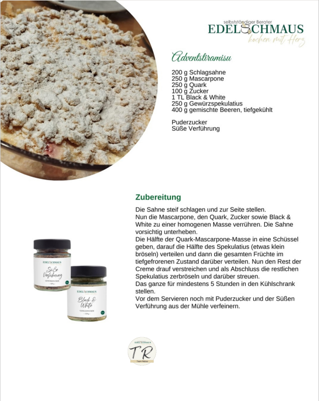 Edelschmaus Rezept Adventstiramisu mit Edelschmaus Süße Verführung und Black & White Vanillezucker