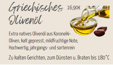 Extra natives Olivenöl aus Koroneiki Oliven, kalt gepresst, mildfruchtige Note, Hocwertig, jahrgans- und sortenrein