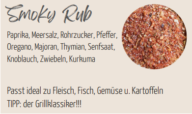 Smoky Rub passt zu Fleisch, Fisch, Gemüse u. Kartoffeln