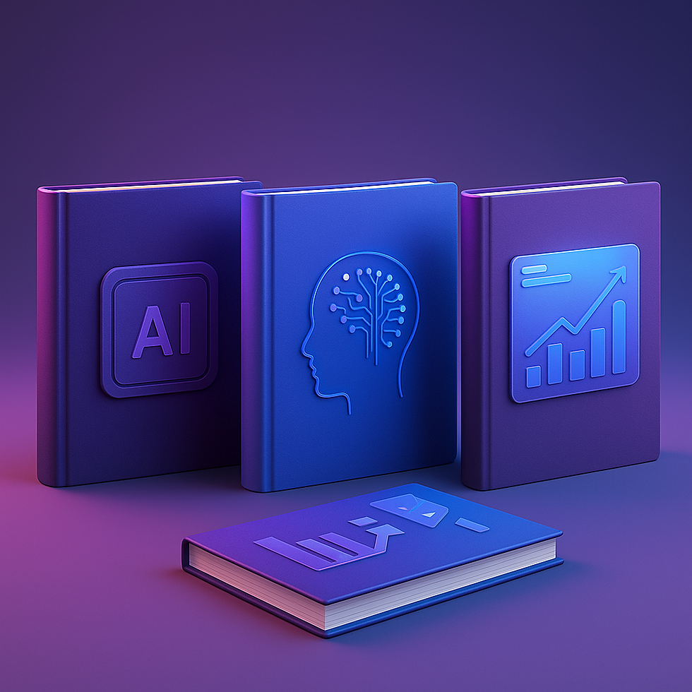Tres cuadernos de presentación con portadas ilustradas que representan diferentes entregables de inteligencia artificial para empresas: proyecto cerrado, paquete por entregables y consultoría mensual. Están dispuestos sobre una superficie moderna en una imagen hiperrealista y profesional.