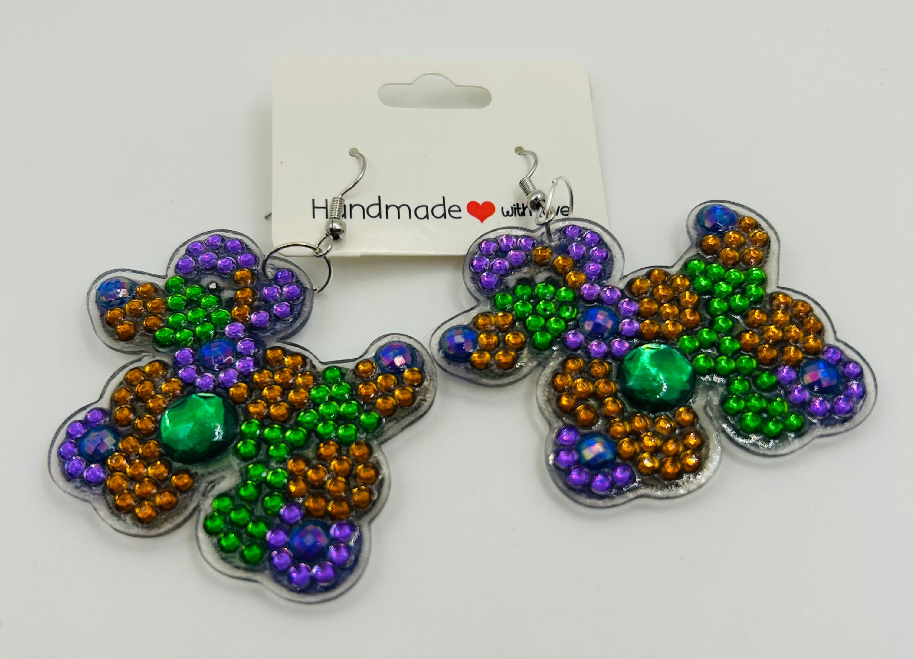 Mardi Gras Dog Diamond Art Earrings