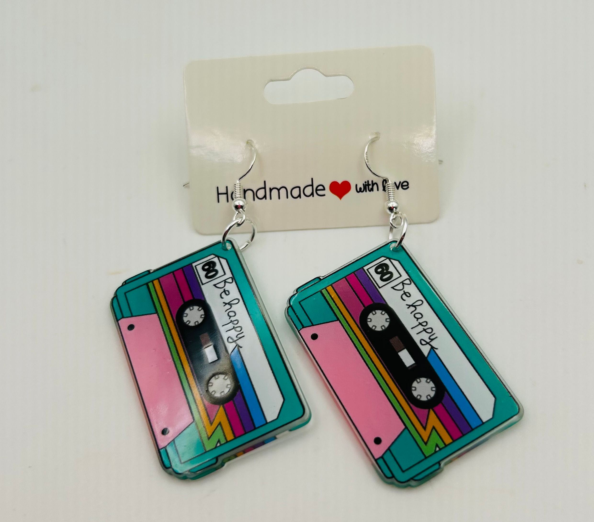 “Be Happy” Retro Cassette Tape Earrings