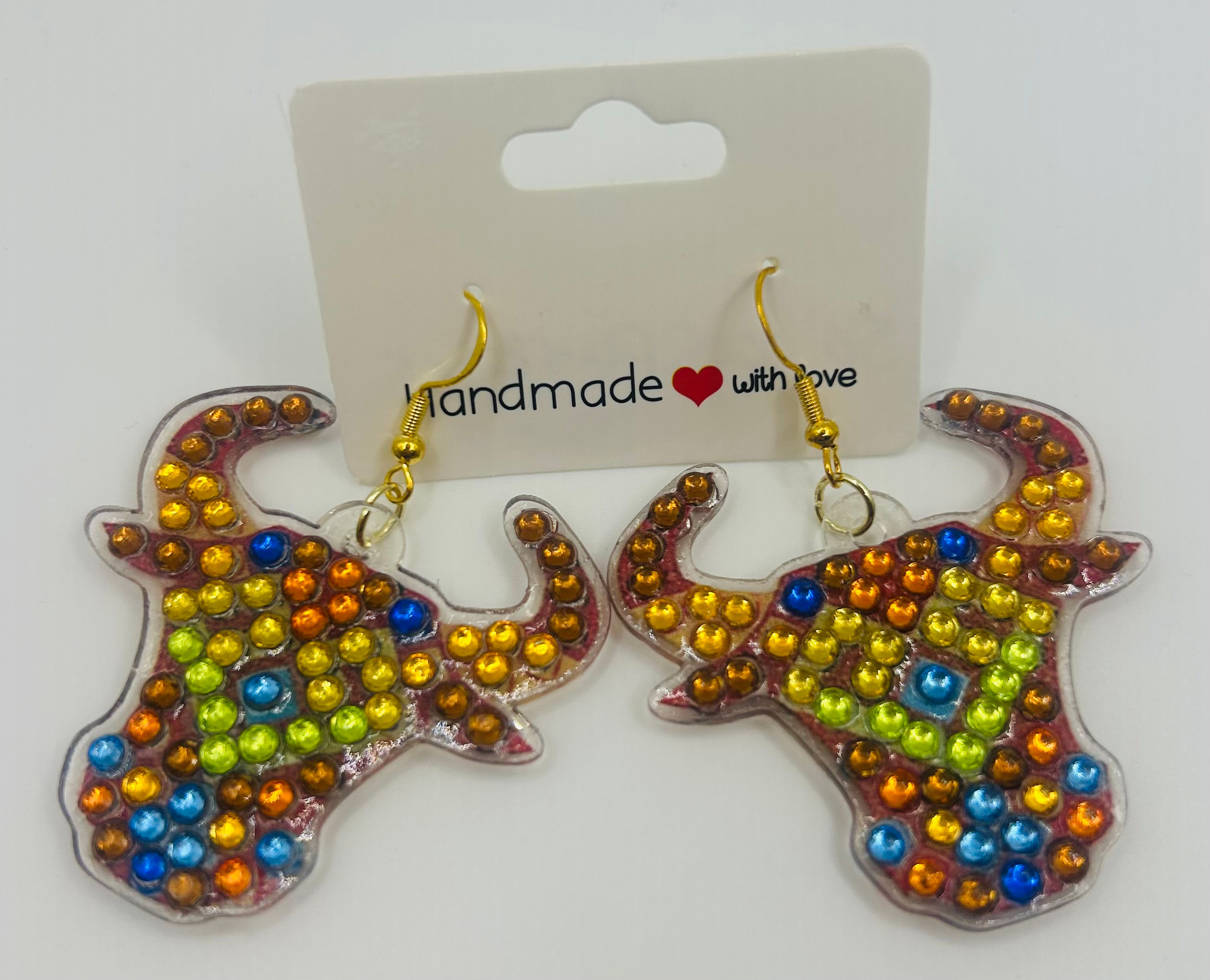 Colorful Bull Skull Diamond Art Earrings