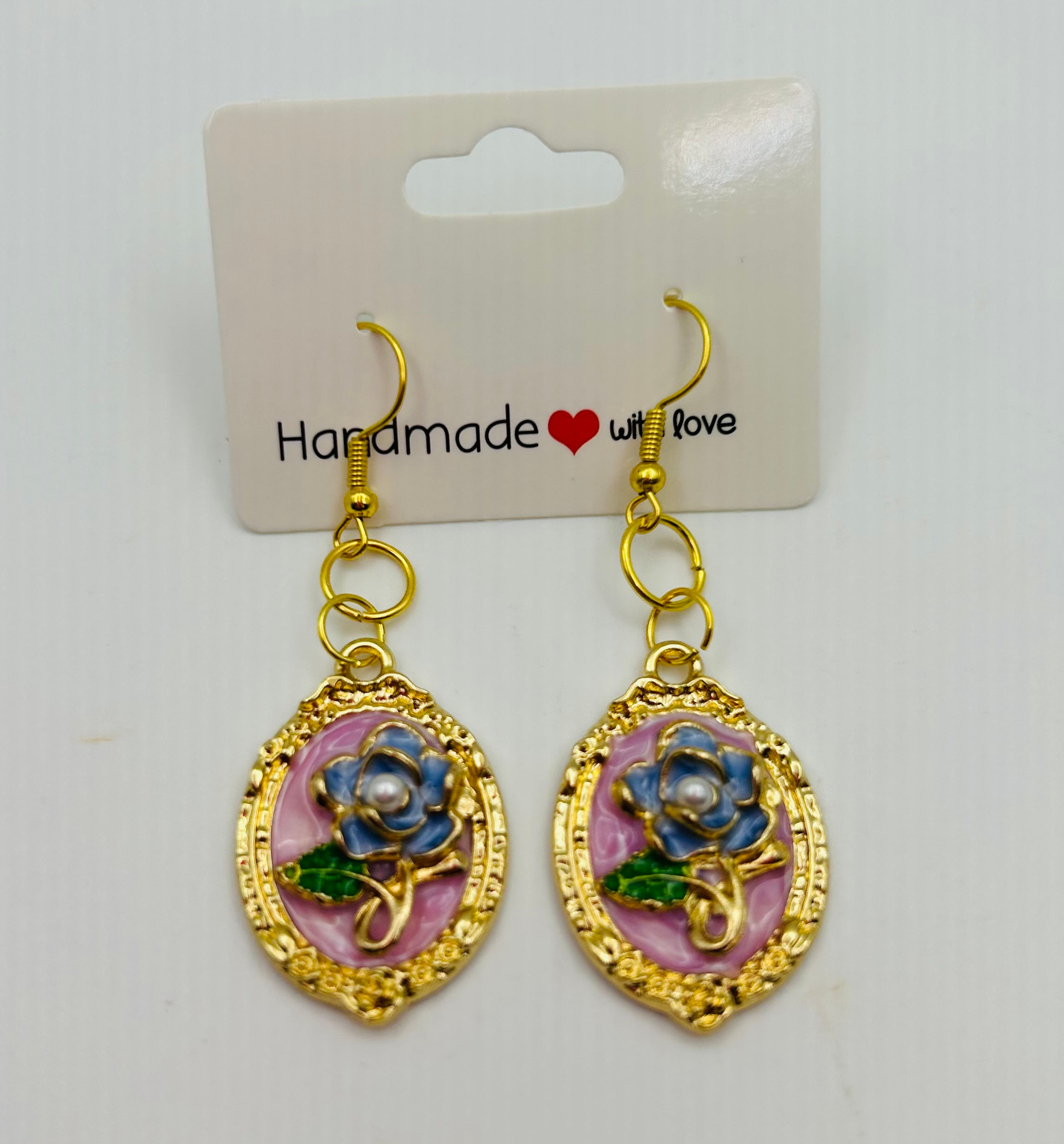 Blue rose cameo earrings